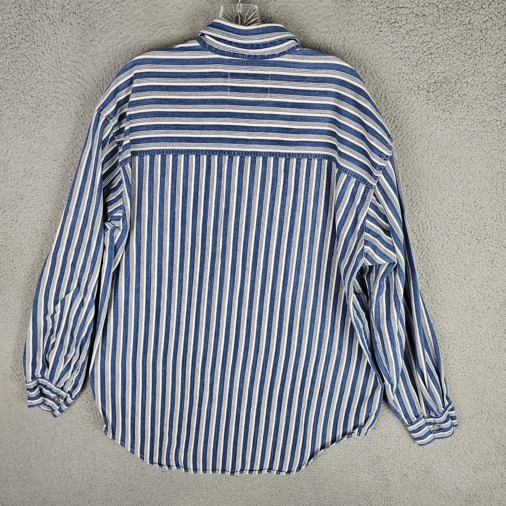 Levi's 90s Button Down Mens L Blue Striped Denim Workwear Long Sleeve Shirt